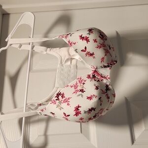 Cacique White Bra with Pink Floral Pattern